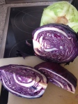 organic purple cabbage sliced in half