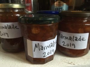 Labelled home-made marmalade jars